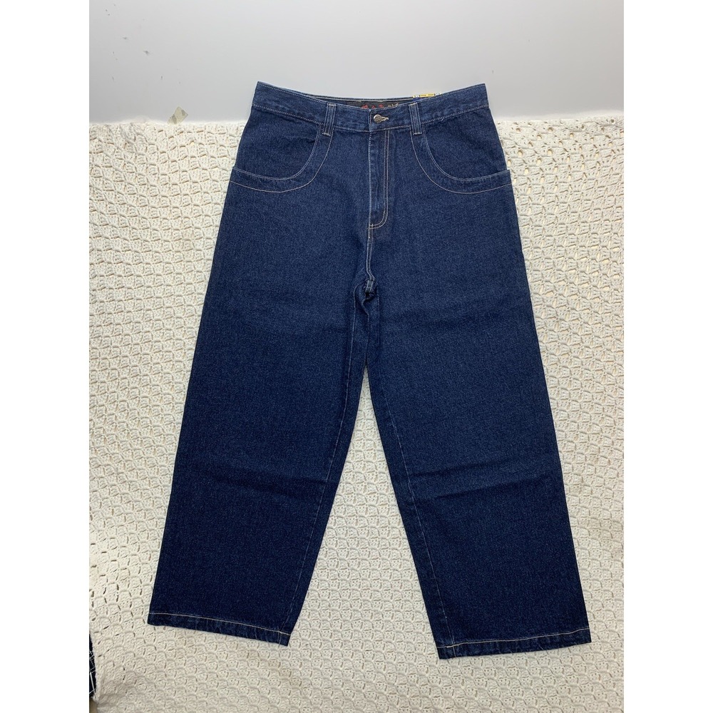 Vtg 90s Jynx Jeans Men Tag 36 Approx 34x30 Wide Baggy Skater Blue Denim Made USA - Picture 3 of 13